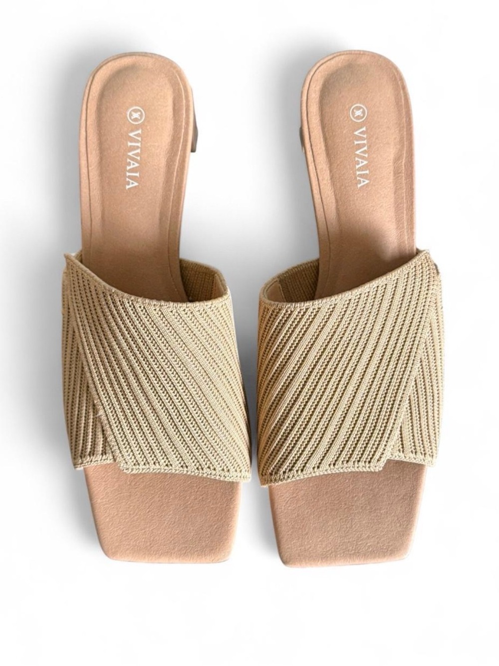 VIVAIA Beige Knit Slide Heels